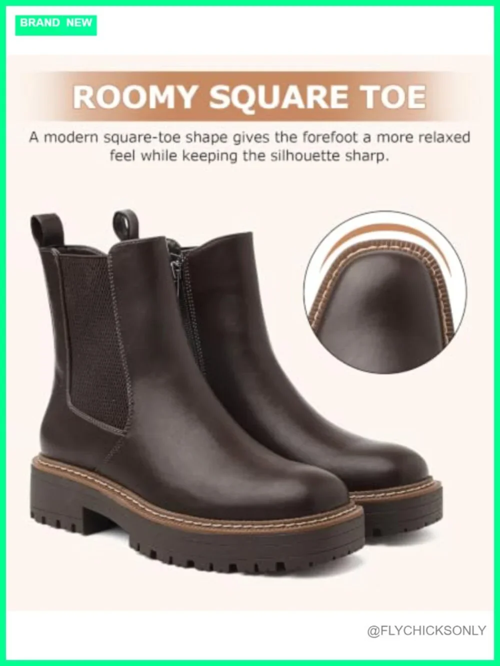 Chelsea Ankle Boots Square Toe Chunky Slip-On Lug Sole Faux Leather Women's